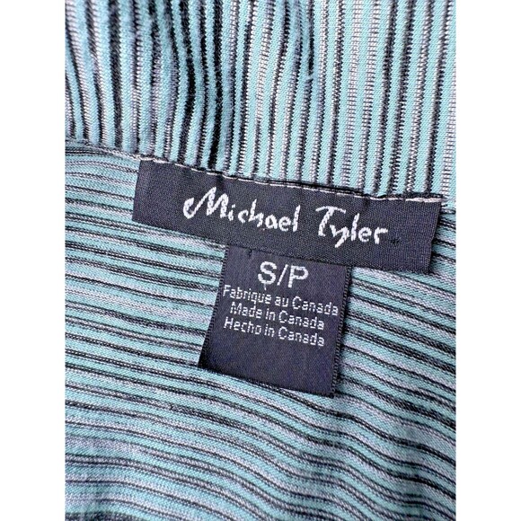 Michael Tyler Womens Small Green Striped Button Front Blouse Asymmetrical Hem - Picture 6 of 14